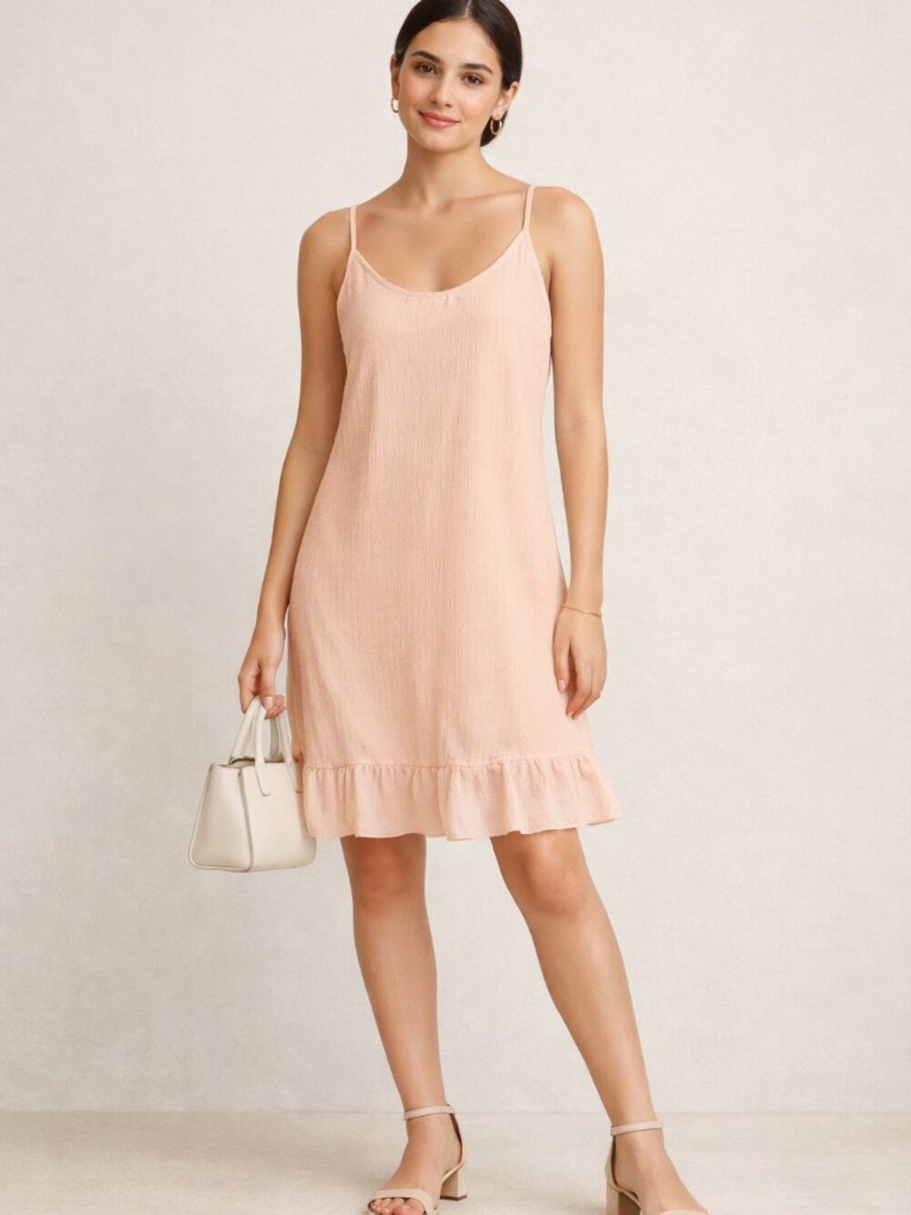 Nanette Lepore Summer Slip Dress Pastel Peach Ruffle Hem Medium